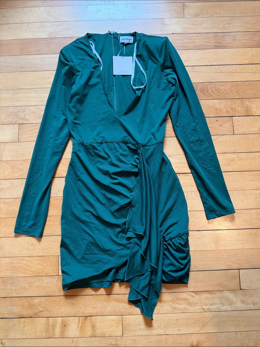 superdown Emerald Green Long Sleeve Wrap Dress